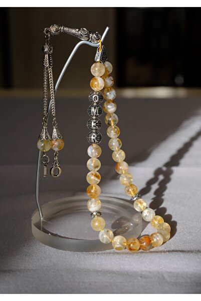 QELA COLLECTION Kişiye Özel İsimli Harfli Doğaltaş Sitrin Tesbih – Ahşap Kutu...