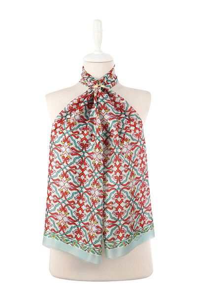 Bursa İpek Water Green Ivy Pattern Voile Silk Scarf