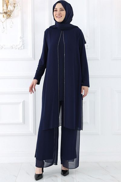 Modaviki Ayça Double Evening Dress Suit Navy Blue Isr978