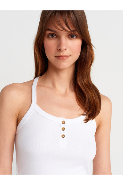 Dilvin 21106 Button Detailed Strappy Undershirt-White
