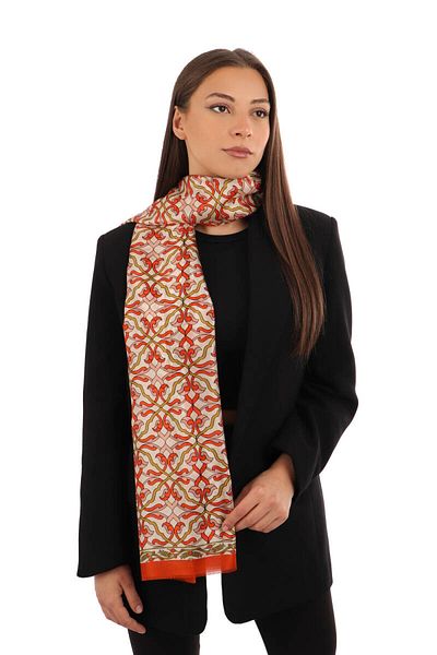 Bursa İpek Tile Ivy Pattern Voile Silk Scarf
