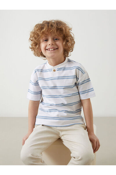 LC Waikiki Two Mt Shop Quality Lcw Kids Ecru Combed Cotton Striped Loose & Lo...