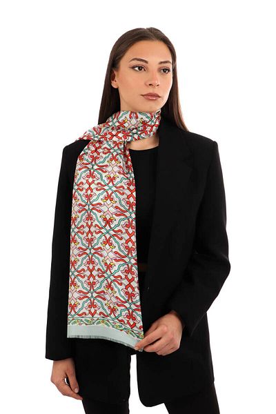 Bursa İpek Water Green Ivy Pattern Voile Silk Scarf