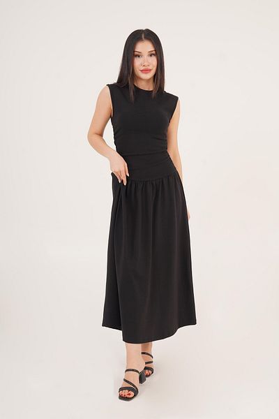 Hipo Trend Side Gather Detail Sleeveless Black Long Dress