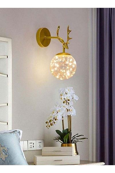 Raffine Modern Creative Deer Head Gold Wall Hanging Lamp for Living Room Bedroom Balcony