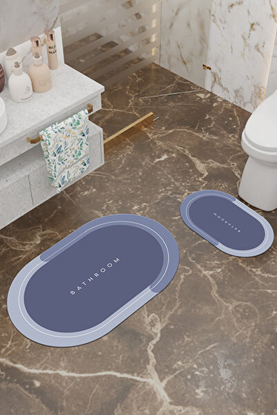 Charmbi Οικολογικό χαλάκι μπάνιου με σχέδιο μπάνιου, αντιολισθητική βάση, πλένεται στο πλυντήριο, σετ ψηφιακής εκτύπωσης 2 τεμαχίων