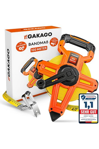 Gakago Tape Measure, Plastic, Orange/black, 100 M
