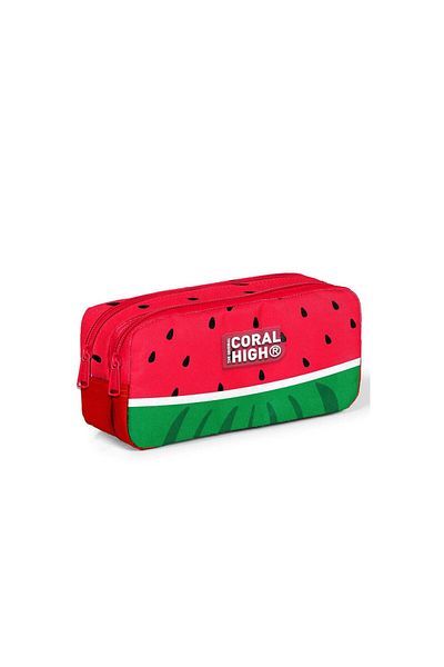 Emre Tuval Coral High Red Green Watermelon Patterned Two Compartment Pencil Bag 12119