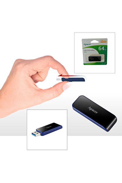Apacer Stick de memorie USB 3.2 retractabil AH356, 64 GB, albastru cu negru
