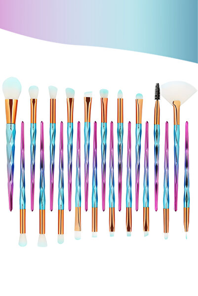 MUJGAN 20’li Unicorn Desenli Turkuaz Uçlu Makyaj Fırça Seti