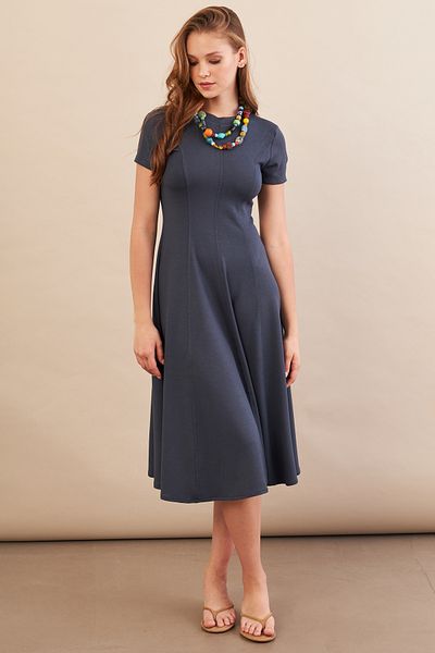 Cool & Sexy Γυναικείο Indigo Midi Φόρεμα Καμπάνα DMR461