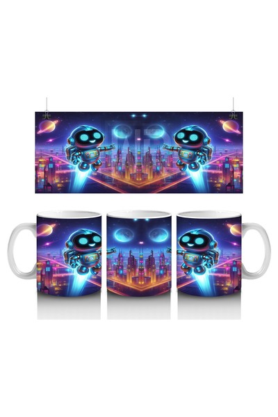 Luluyen كوب روبوت مبهج يحلق في المدينة الليلية يحب الأطفال الحليب