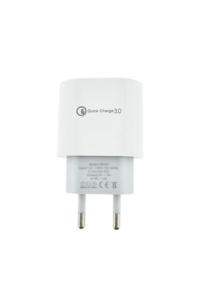 OEM QC3.0 charger with USB-C port, AR-P3, EU mains plug, bulk, white