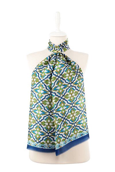 Bursa İpek Navy Blue Ivy Pattern Voile Silk Scarf