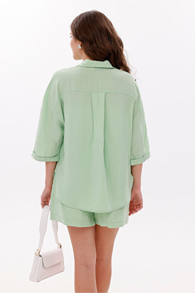 LA PANTE Low Sleeve Shirt with Front Pockets and Side Zipper Modal Shorts Set