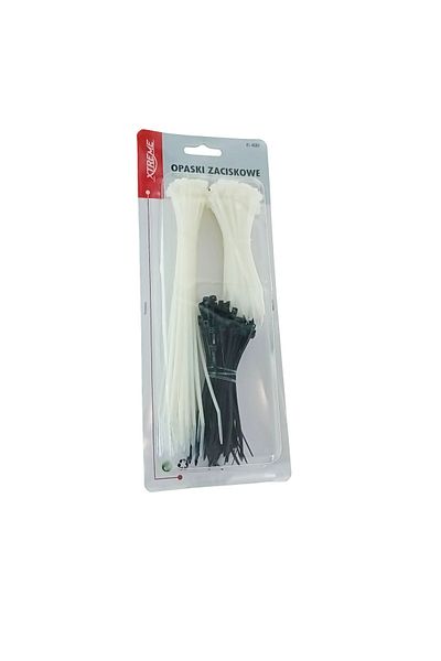 XTREME Set of 250 nylon serrated cable ties, 2.5x100mm and 2.5x200m, self-locking, collar type