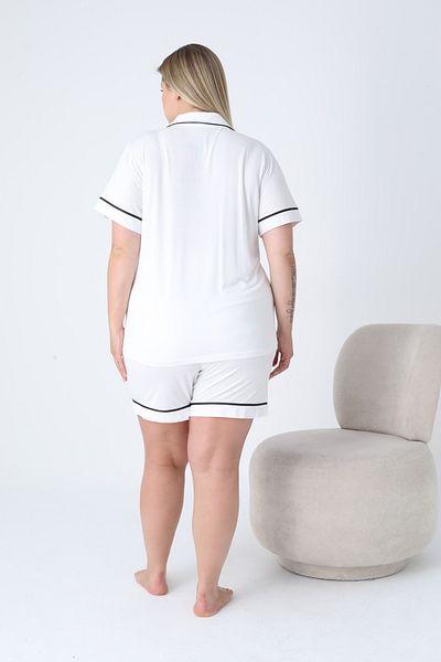 Miss Dünya Lissa Shirt Collar Front Buttoned Plus Size Shorts Knitted Fabric Pajama Set