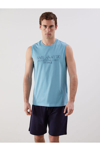 LC Waikiki تي شيرت رجالي بدون أكمام مطبوع عليه ياقة الدراجة من Peak New Season