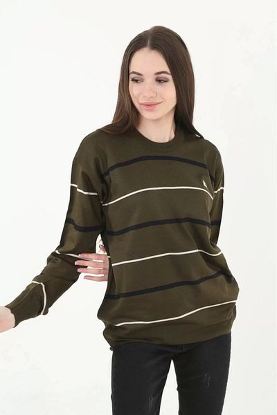 Silerra Pulover brodat cu dungi pentru femei - Verde