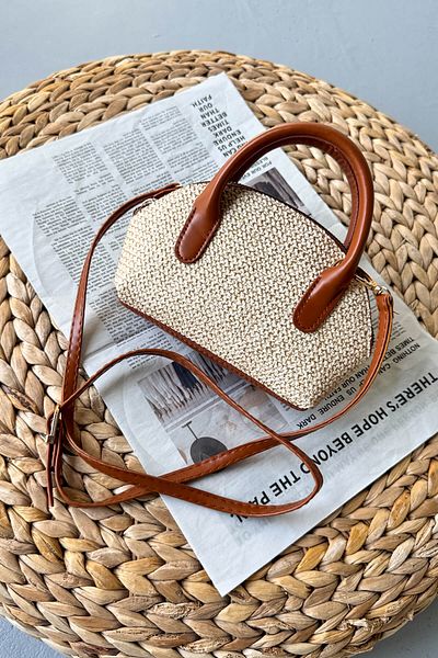 Cappmoda ÇNT-3035 Mini geantă cu mâner texturat din paie maro