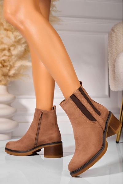 Joana Women's Khaki Fur-lined Ankle Boots Made of Zyanya Eco-Suede Leather