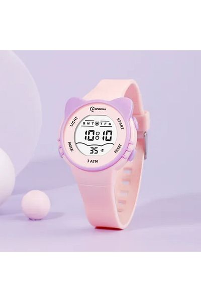 MİNGRUİ Children's digital watch, Mingrui MR2206L, kitten model, date, lighting, 3atm water resistant, pink