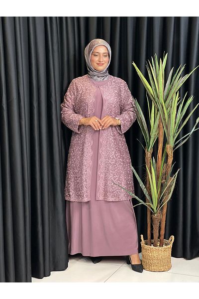 Butik büyük beden Guipure jacket Dress