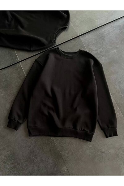 Bijuterria Winter Crew Neck Three Thread Basic Sweatshirt - Black