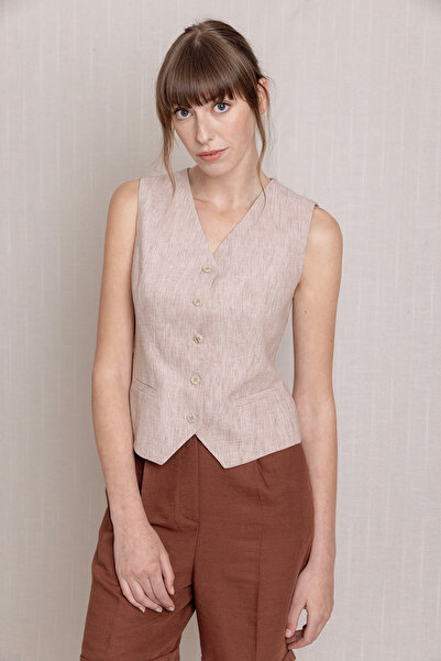 Volanlı Light Brown Linen Vest