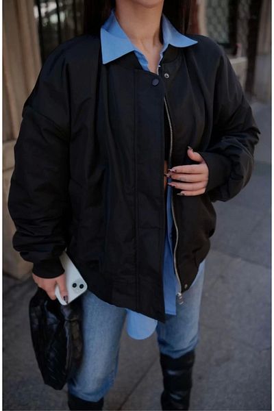Silerra Bomber Jacket Coat with Pockets - Black