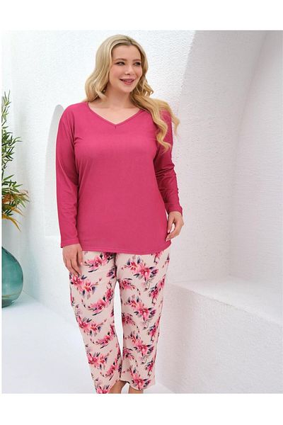 Baha Perfect Club Women's Plus Size V-Neck Long Sleeve Pajamas Set 4378- 1 Pcs