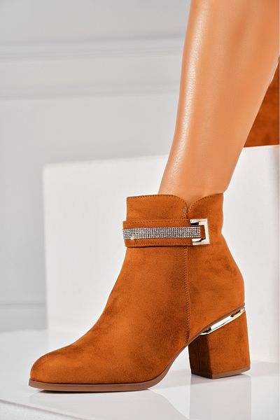 Joana Women's Camel Fur-lined Ankle Boots Made of Avela Eco-Suede Leather