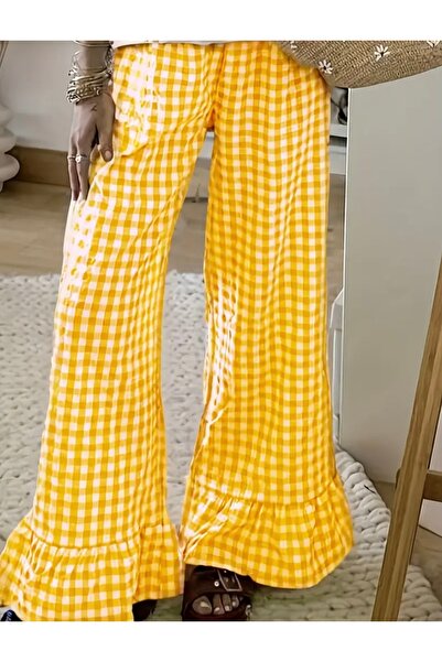 sunandjoy Sarı pötikareli İspanyol paça yazlık pantolon
