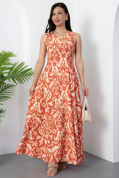 PULLIMM Crew Neck Midi Length Viscose Dress Yzc25Y227