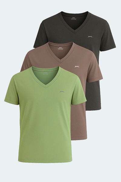 Slazenger KRAKKER Σετ 3 ανδρικά μπλουζάκια Σκούρο Γκρι - Ανοιχτό Πράσινο - Καφέ