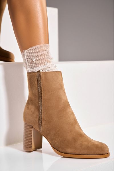 Joana Women's Camel Fur-lined Ankle Boots Made of Ecological Suede Leather Kuniza