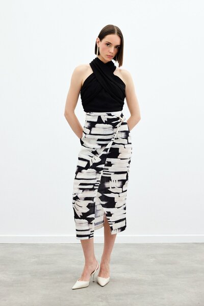 Sateen Спідниця з візерунком з льону - чорна