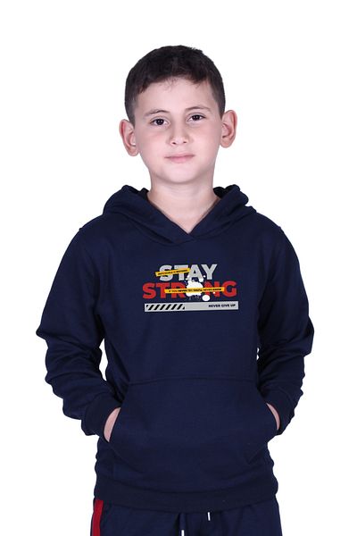 FYK KİDS Boy's Sweatshirt with Hooded Kangaroo Pocket Stay Strong Printed