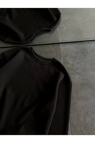 Bijuterria Winter Crew Neck Three Thread Basic Sweatshirt - Black