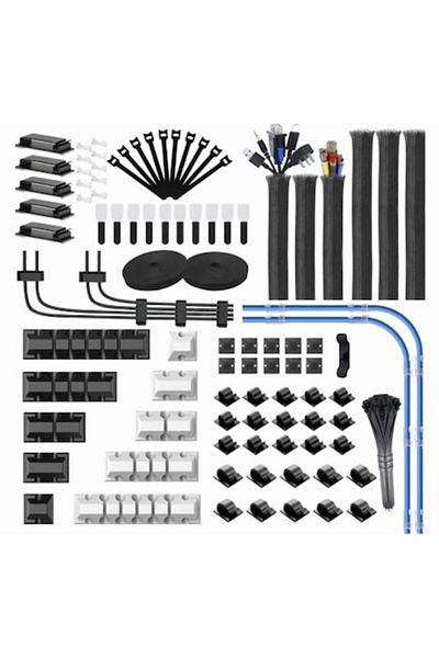 VSM Kit organizare cabluri 189 piese, Coliere, Cleme adezive, Agrafe adezive, Suport cablu USB, Manson,