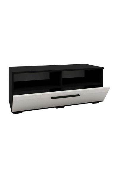 haaus.ro Kos Chest of Drawers, One Door, 2 Shelves, Black/Glossy White, MDF, 95 x 40 x 39 cm