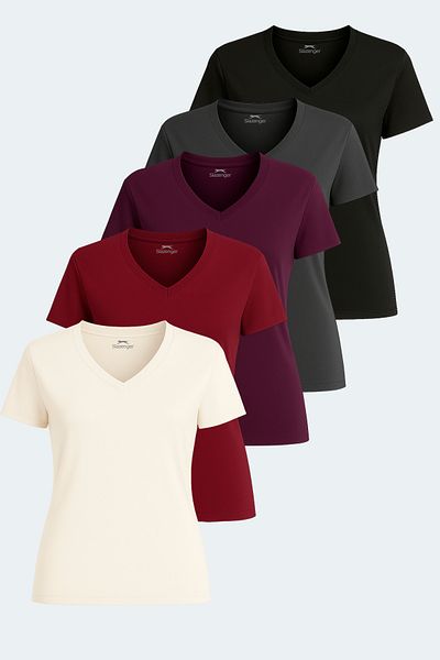 Slazenger Set de 5 tricouri pentru femei PERICAS Ecru - Gri închis - Negru - Prune - Roșu Claret