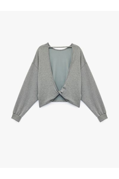Koton Modal Fabric Boat Neck Long Sleeve Sweatshirt with Window Detail on the Back