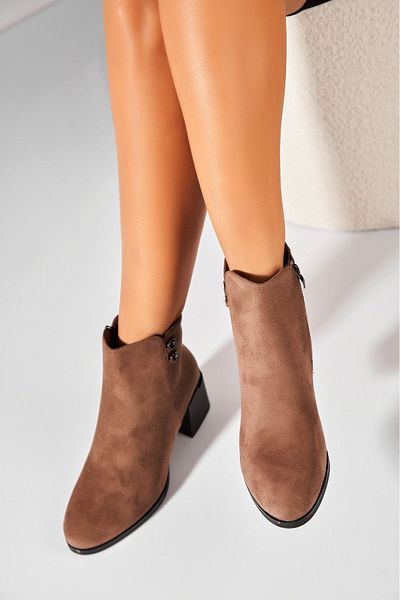 Joana Women's Khaki Fur-lined Ankle Boots Made of Ecological Suede Leather Silvia