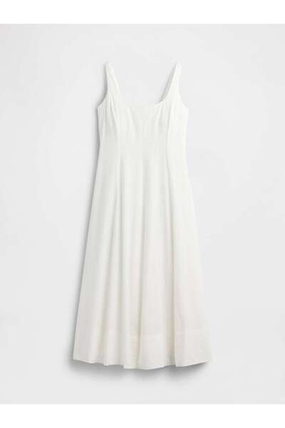 GAP Kadın Beyaz Keten Karışımlı Kare Yaka Maxi Elbise