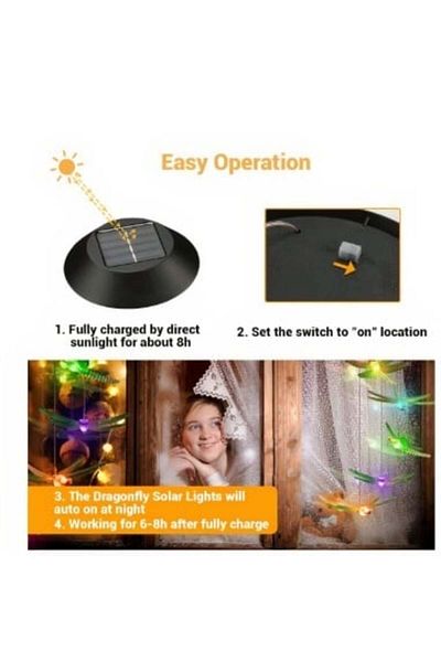 Blusmart Solar LED Lamp 80 cm with Wind Chime, Model with 6 Multicolored Glass Dragonflies