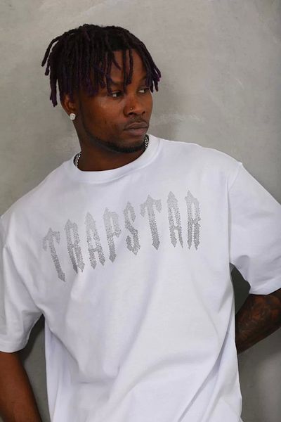 benimdünyam Tricou alb unisex oversize cu decolteu rotund cu detaliu în piatră