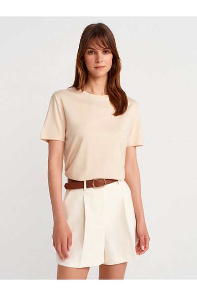 Dilvin 31791 Crew Neck T-Shirt-Stone