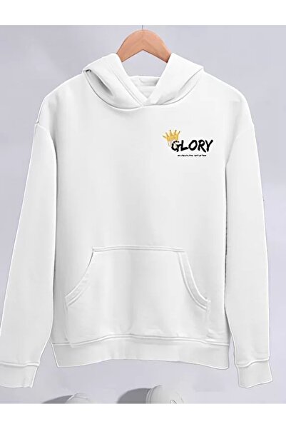 MODA Hanorac cu glugă cu trei fire de iarnă - alb