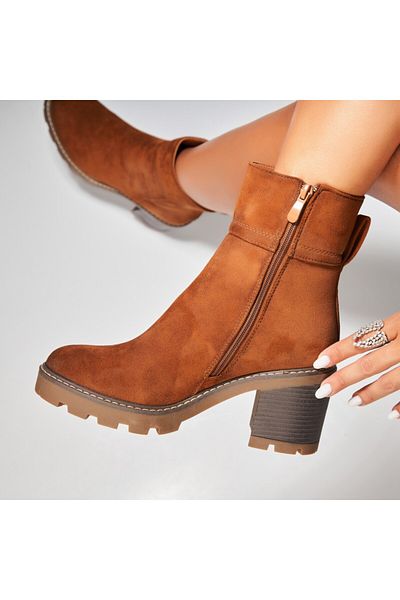 Joana Women's Camel Fur-lined Ankle Boots Made of Eco-Suede Leather Javeria